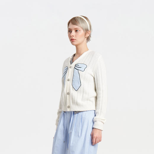 HERLIAN 2025年冬季女士格子蝴蝶结印花V领针织衫 商品图1