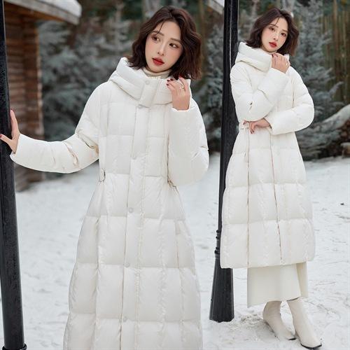 HR SYY2517知性风长款羽绒服连帽加厚气质羽绒外套收腰松紧可调 商品图2