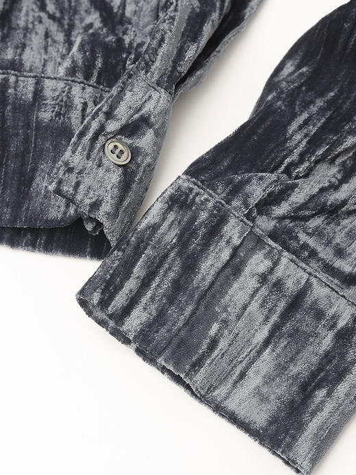 黑灰做旧肌理丝绒衬衫 翻领单排扣宽松长袖上衣 复古港风秋冬质感衬衣 商品图4