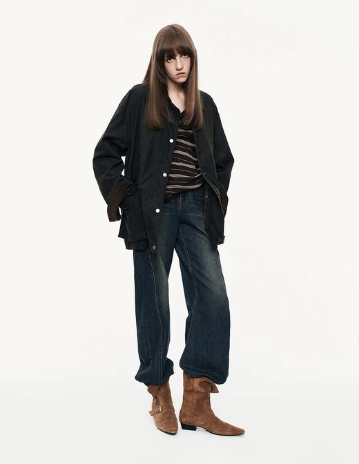 Moco原单去标复古水洗缝线前移牛仔裤112707 商品图6