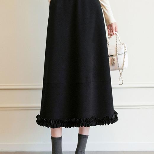 「高货sh」全新升级【铂金会员220/天猫289/差价69】(10142)洛诗琳醋酸羊毛混纺半身裙2025秋冬高腰木耳边加厚A字伞裙 商品图1