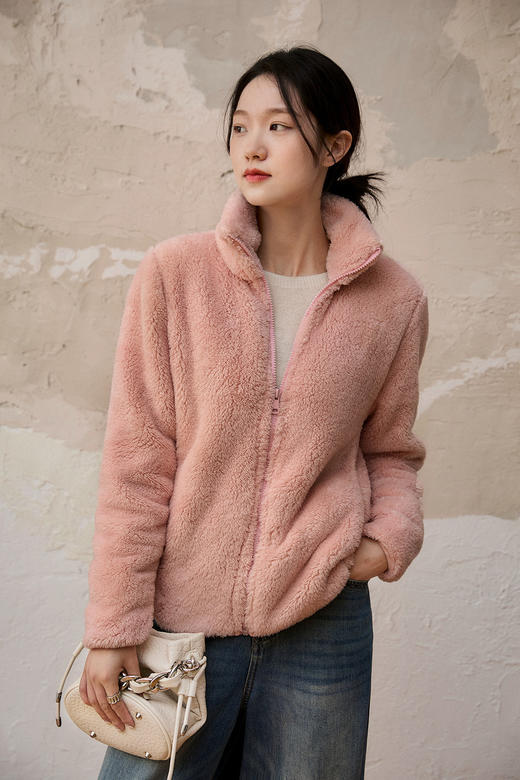 越穿越暖毛茸茸简约小立领优衣库同款摇粒绒外套 商品图3