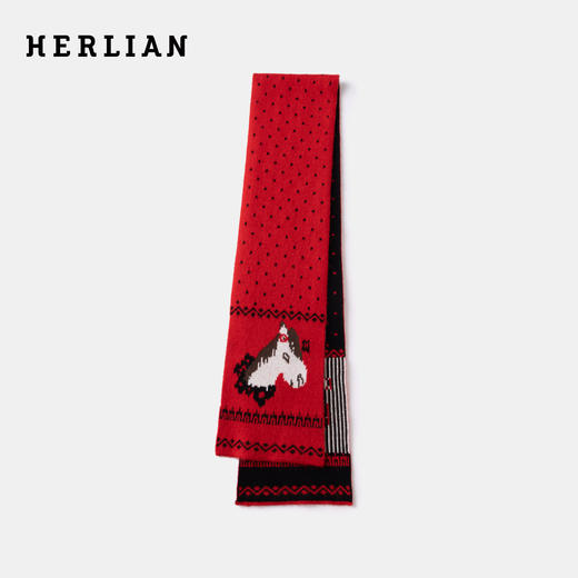 HERLIAN 2025冬季新款红色小马提花针织围巾 商品图0