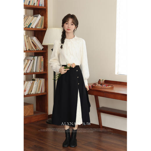 鹿向南「皑皑白雪」国风新中式米白色衬衫女秋冬长袖内搭打底上衣 商品图3