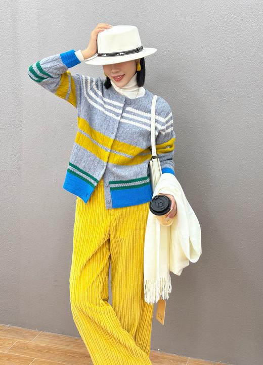 D5MZ31281#全羊毛拼色条纹针织开衫 商品图2