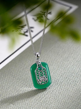 子佩集S925银【岁岁生莲】套链【DZ17579】纯银绿玉髓无事牌项链2408