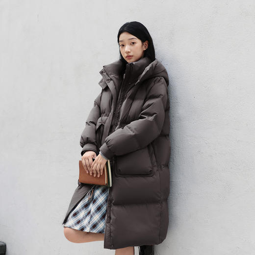 森马羽绒服女冬季长款80绒子纯色连帽宽松插肩袖加厚保暖百搭外套 商品图1