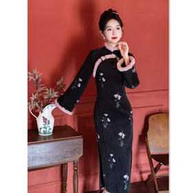 雪尼尔绣花长袖旗袍，时尚改良新中式日常少女国风旗袍GX-3125229