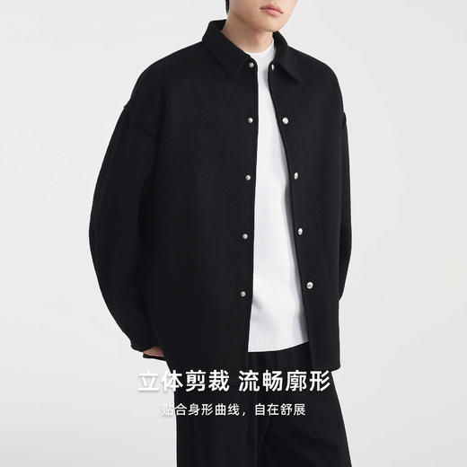 墨麦客男装纯色极简毛呢大衣男2025冬季新款翻领休闲夹克外套男士 商品图1