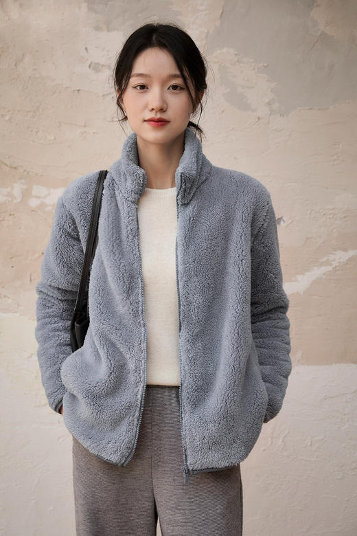 越穿越暖毛茸茸简约小立领优衣库同款摇粒绒外套 商品图12
