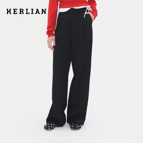 HERLIAN 2025冬季新品 翻腰头拼接设计休闲直筒西裤女士
