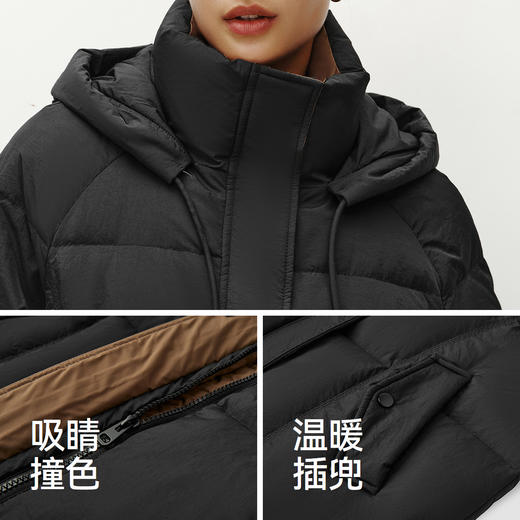 森马羽绒服女冬长款插肩袖撞色宽松连帽80绒子休闲简约百搭厚外套 商品图3