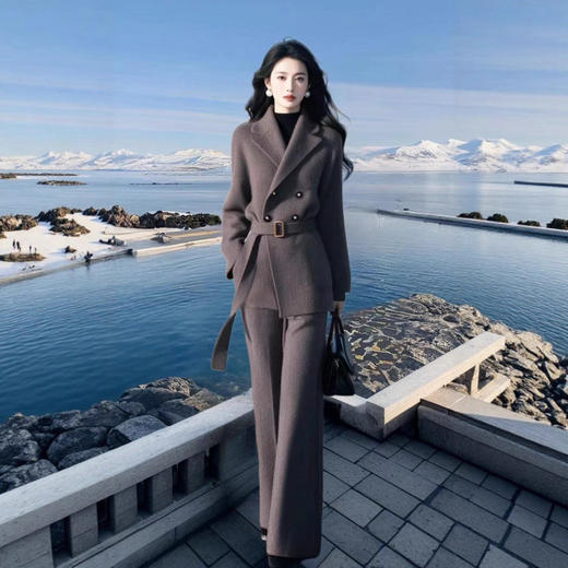 复古一整套2025秋冬款翻领小西装阔腿裤两件套 商品图0