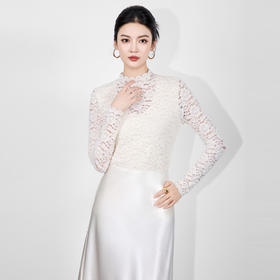 法式浪漫半高领加厚弹力提花磨毛蕾丝内搭秋冬小衫WLZD2515506