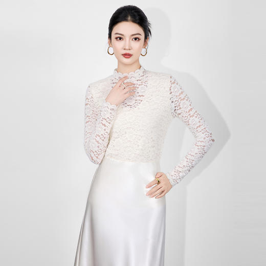 法式浪漫半高领加厚弹力提花磨毛蕾丝内搭秋冬小衫WLZD2515506 商品图0