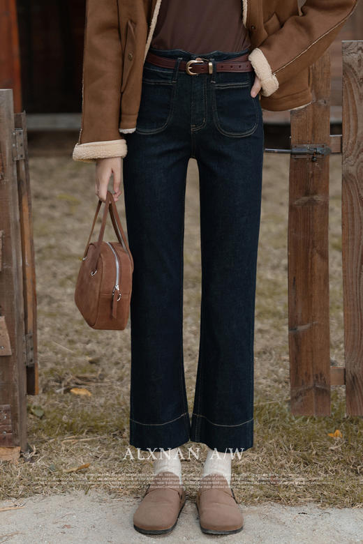 鹿向南「简约时尚」高腰显瘦气质牛仔裤女秋冬2025新款九分直筒裤 商品图5