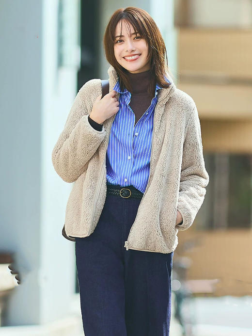 越穿越暖毛茸茸简约小立领优衣库同款摇粒绒外套 商品图13