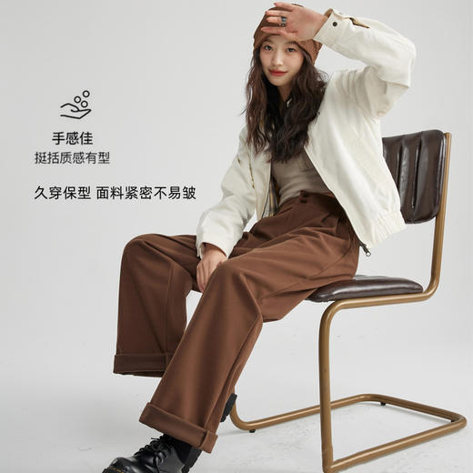 任2条减10【加绒抗寒 显瘦藏肉】DANMO旦茉双扣轻暖毛呢裤 常规款/加绒款 商品图3