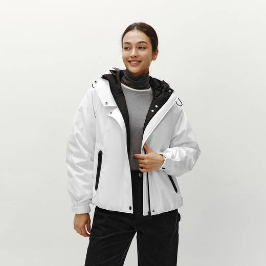 森马羽绒服女冬季轻薄80绒子宽松连帽插肩袖撞色上衣简约潮酷外套 商品图1