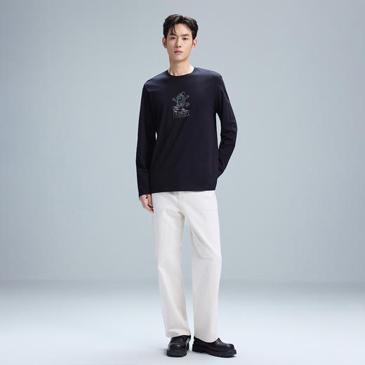 GXG男装【100%棉】25秋季时尚潮流卡通印花圆领休闲男式长袖T恤K&C 商品图3