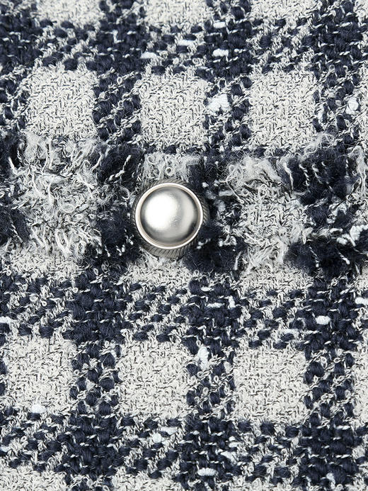 黑白格纹粗花呢小香风外套 流苏边金属扣短款夹克 复古优雅秋冬气质上衣 商品图4