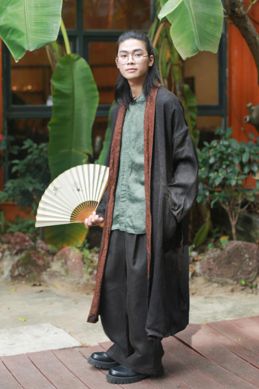 漫物记柞蚕丝手缝边系带中长外套W048 商品图0