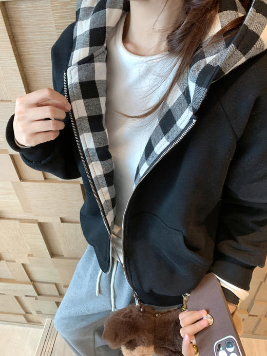 <曾小咸推荐> 现货秒杀！微信超特价！黑色格子夹棉连帽外套 日常269.99 立减120 秒杀149.99！ 商品图8