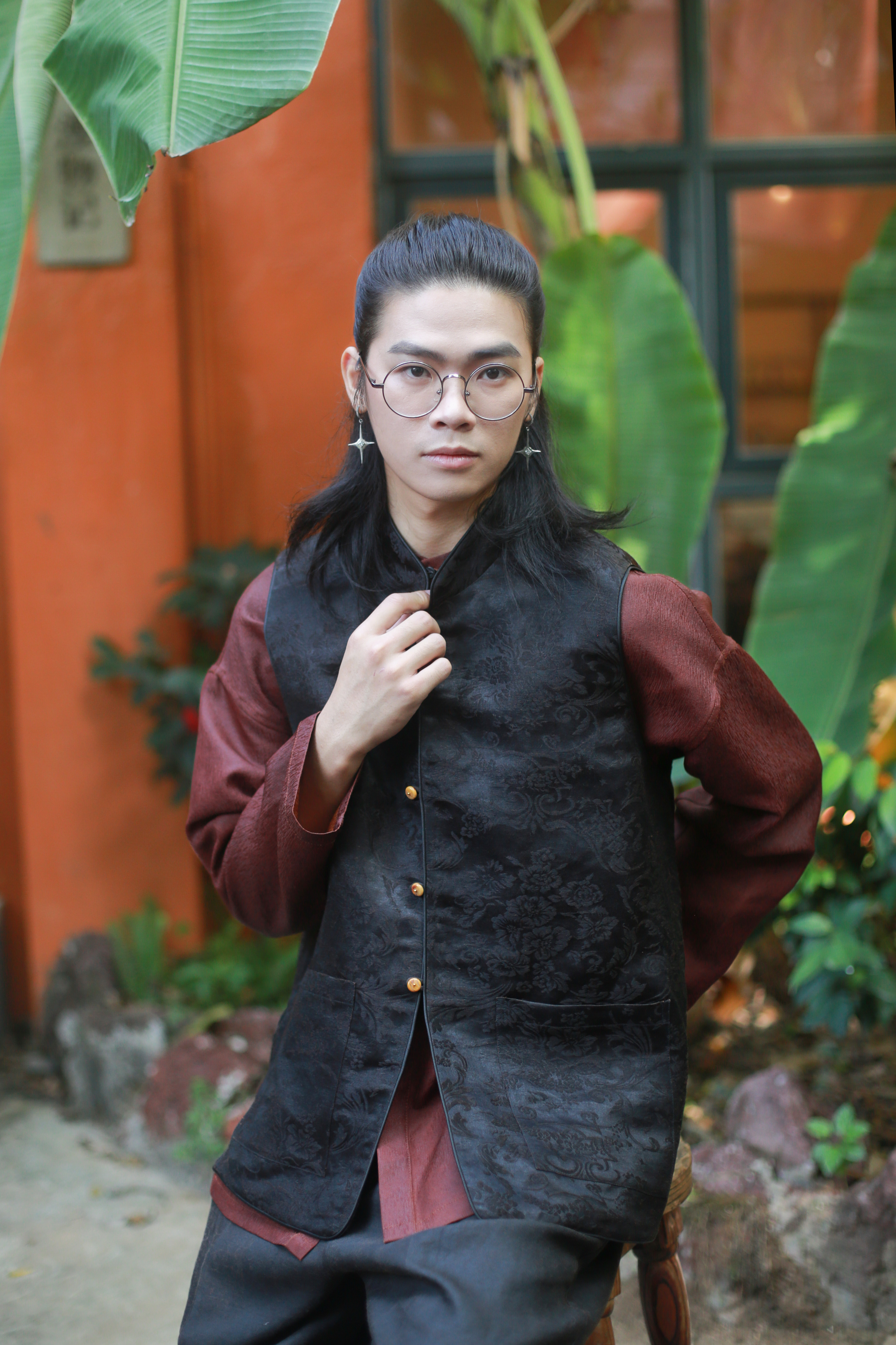 漫物记丝麻双口袋双面马甲M130