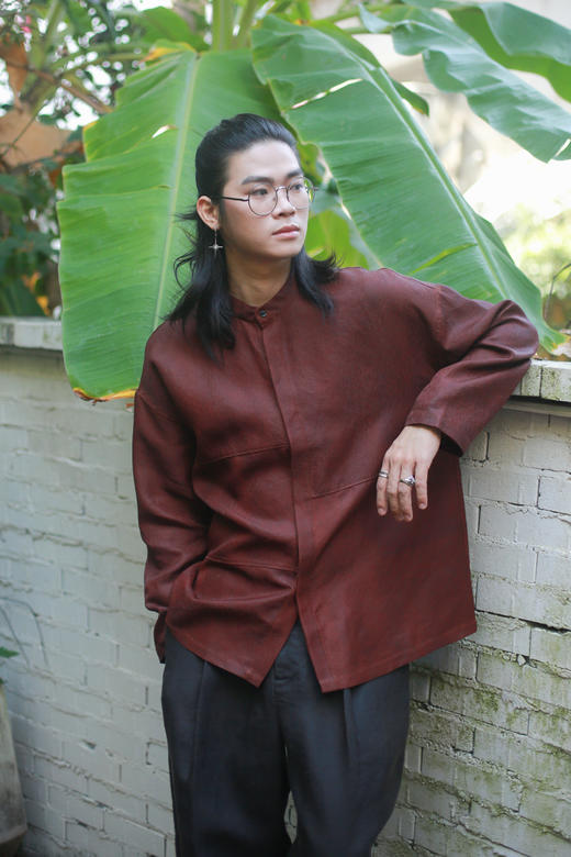 漫物记平纹红云纱立领暗门襟衬衫M245 商品图3