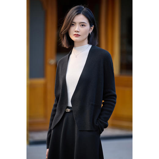 剩S/M/XL/XXL 简练静奢系列 定纺26支100%绵羊毛 米思阳软糯气质百搭针织开衫女  3色可选2094 商品图9