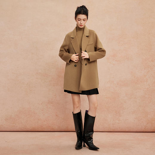 QH948斯尔丽25新款一手长小个子直身简约百搭通勤双面呢羊毛短大衣 商品图3