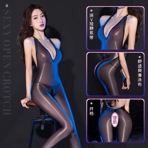 霏慕 深V薄透油亮开裆连体衣6758 商品图3