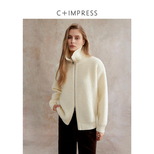 托卡羊毛松弛感厚实保暖圈圈纱针织开衫 商品图0