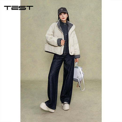 冬上新宽松通勤保暖休闲米白色短棉衣2254160 商品图0