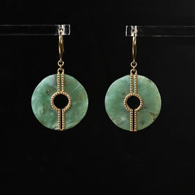 高古碧玉玦+18K金镶嵌耳环
