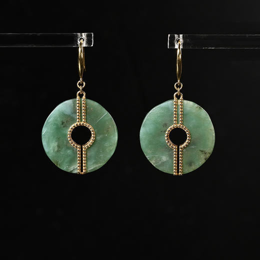 高古碧玉玦+18K金镶嵌耳环 商品图0