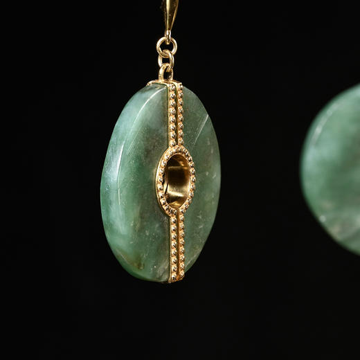 高古碧玉玦+18K金镶嵌耳环 商品图3