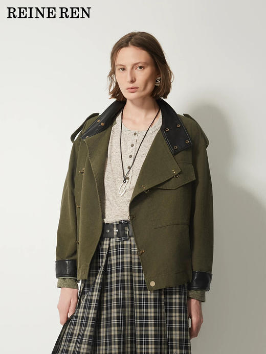 水洗复古绿户外短夹克上衣 商品图0