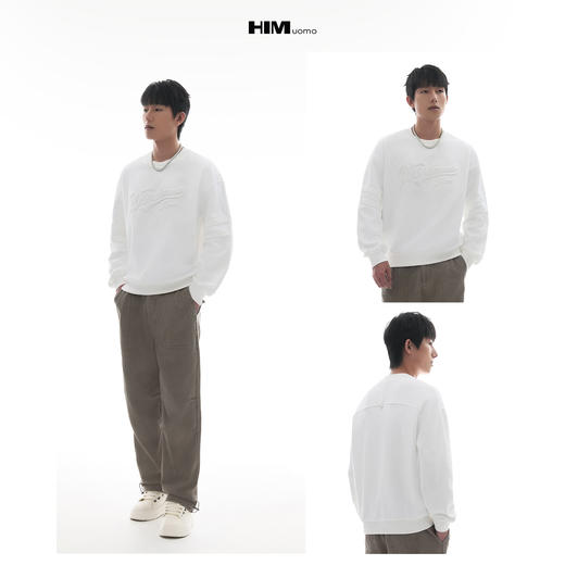 HIM漢崇【商场同款】宽松柔弹长袖圆领卫衣男字母水溶刺绣工艺 商品图3
