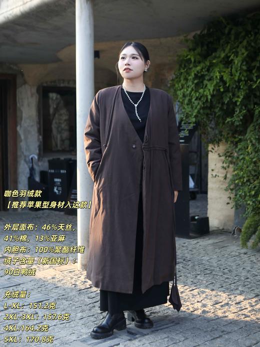 一周发货【不压肩 防跑绒 90白鸭绒羽绒服】2色高级灰、质感咖，灰色面布85%棉，15%亚麻；咖色46%天丝，41%棉，13%亚麻，新国标白鸭绒填充，附检测证明，老钱松弛感羽绒外套，行走的保暖小被子 商品图2