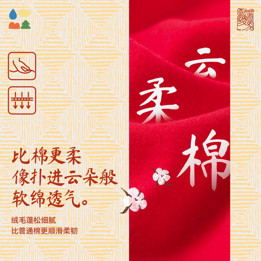 【新年款红金扇面亲子内衣套装】森林棠26新款「云柔棉」大红色保暖内衣套装80132402 商品图4