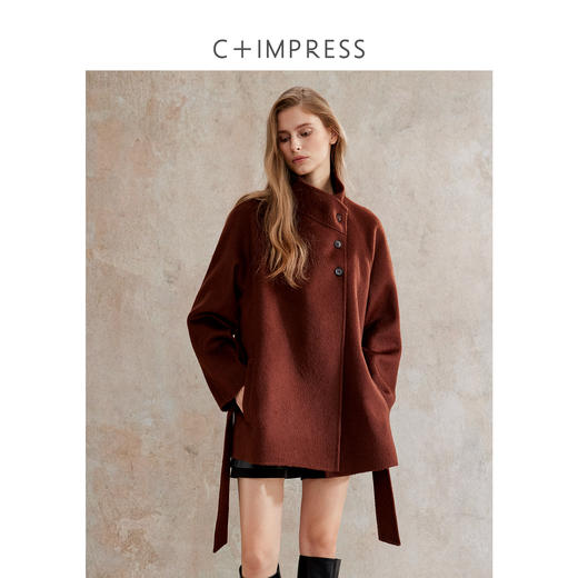 美利奴羊毛一手长牛角扣斜门襟双面尼复古大衣DY2504020 商品图1