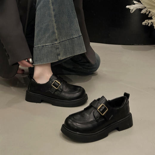 【YW】无忧购英伦风加绒小皮鞋女一脚蹬复古学院风百搭厚底乐福鞋5801#（截单后3-5天发货） 商品图10