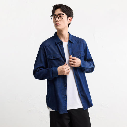 GXG男装【莱赛尔】25秋季时尚百搭日常通勤休闲翻领长袖男式衬衫K&C 商品图1