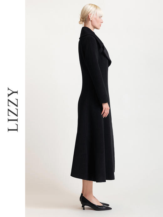 LIZZY 秋冬欧式复古手工盘花大翻领配可脱卸胸针绵羊毛长款大衣外套6372 商品图2