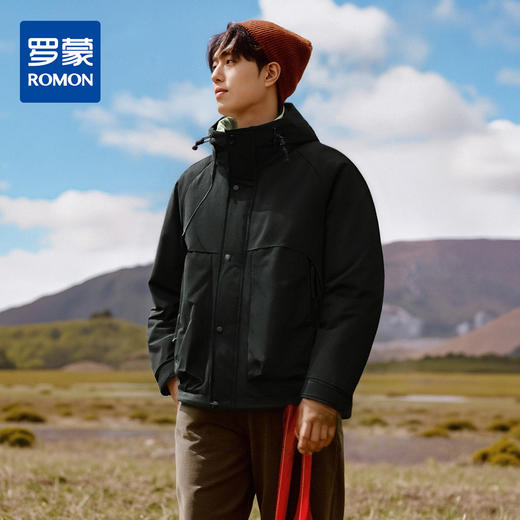 【情侣款】罗蒙冬季连帽羽绒服男女休闲百搭情侣款户外工装风羽绒外套 商品图0