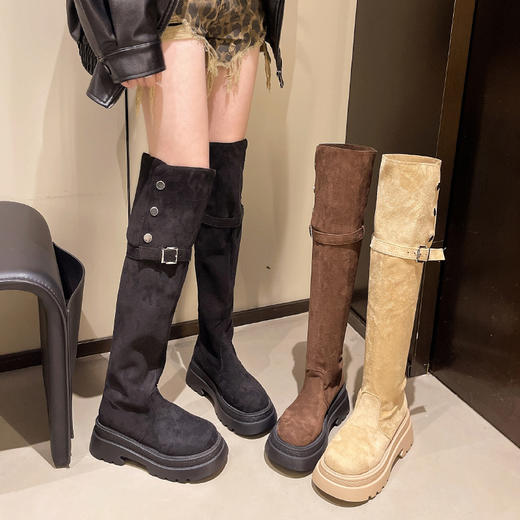 【YW】无忧购两穿过膝靴女秋冬绒面厚底长靴M19  （截单后3-5天发货） 商品图0