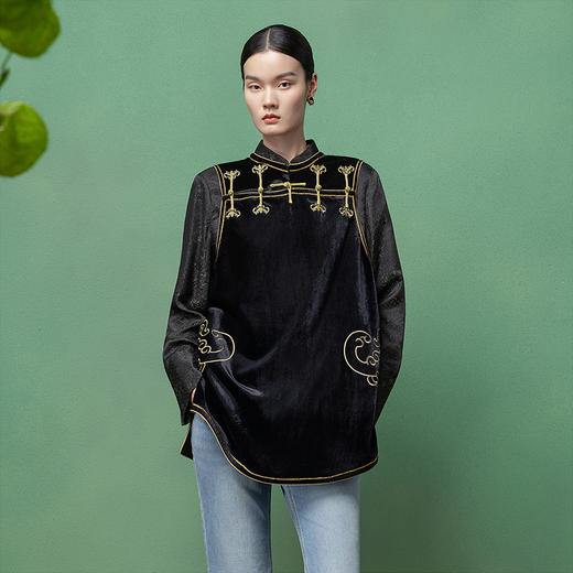 【林栖设计小店】马夹真丝丝绒改良坎肩2026早春新款绣花上衣1961074 商品图1