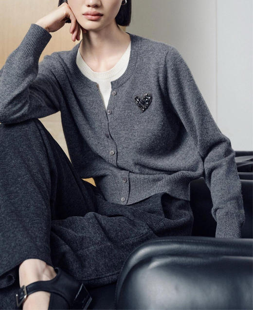 格雷系灰色MO家羊毛开衫毛衣优雅贵气 商品图3