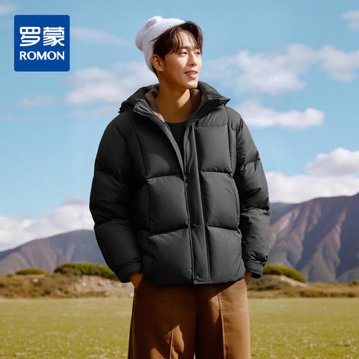 罗蒙冬季连帽羽绒服男士休闲连帽款面包服厚实保暖羽绒服外套 商品图0